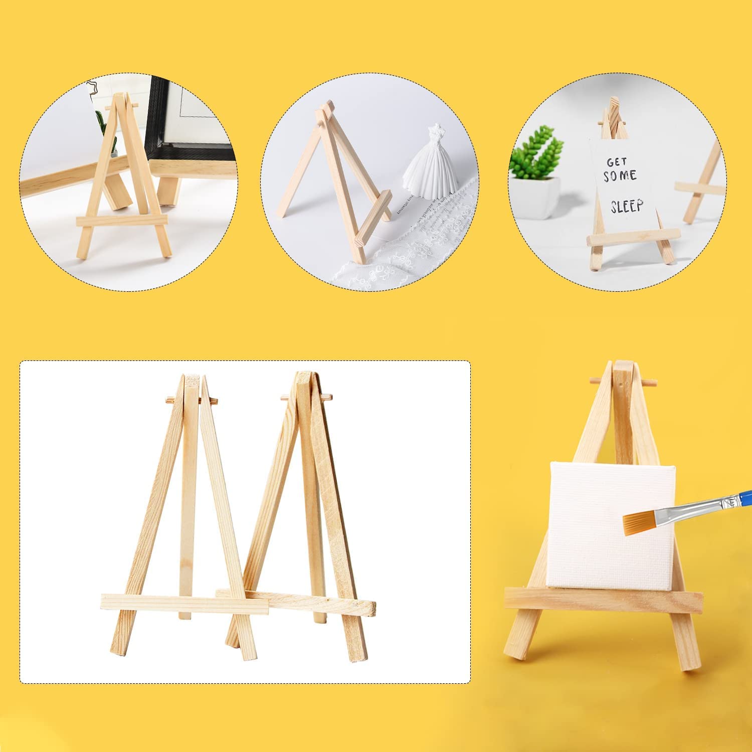 Mini Wood Display Easel Natural Craft Table Stand 6 inch x 4.5 inch Set of 2 Piece (Small)