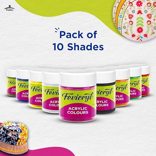 Fevicryl Acrylic Colours Sunflower Kit | 10 Colours x 15 ml