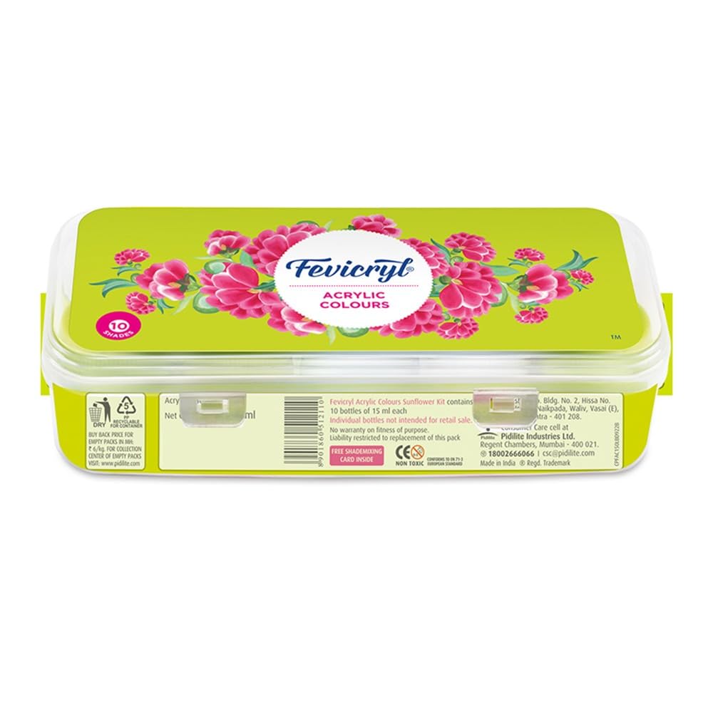 Fevicryl Acrylic Colours Sunflower Kit | 10 Colours x 15 ml