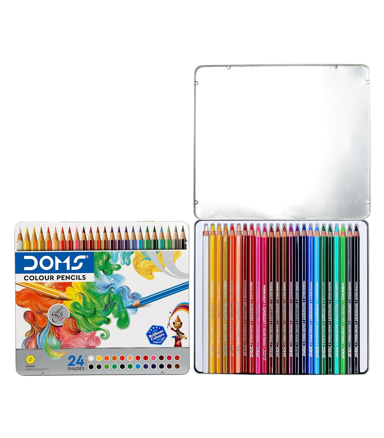 DOMS 24 Shades Super Soft Color Pencils Flat Tin Box