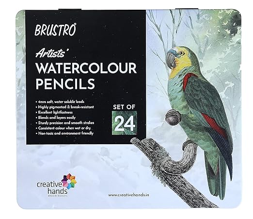 BRUSTRO Artists Watercolour Pencil |Set of 24 (in Elegant tin Box)