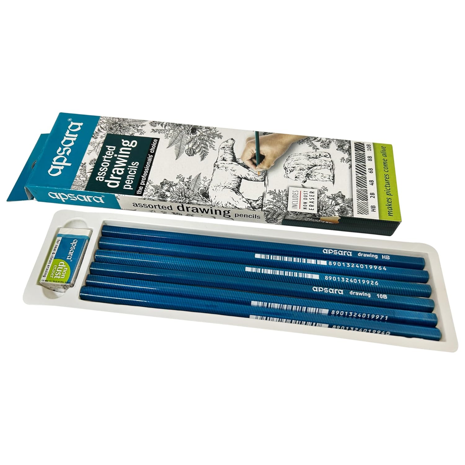 Apsara Assorted Drawing Pencils, HB, B, 2B, 2B, 4B, 6B - Pack of 6