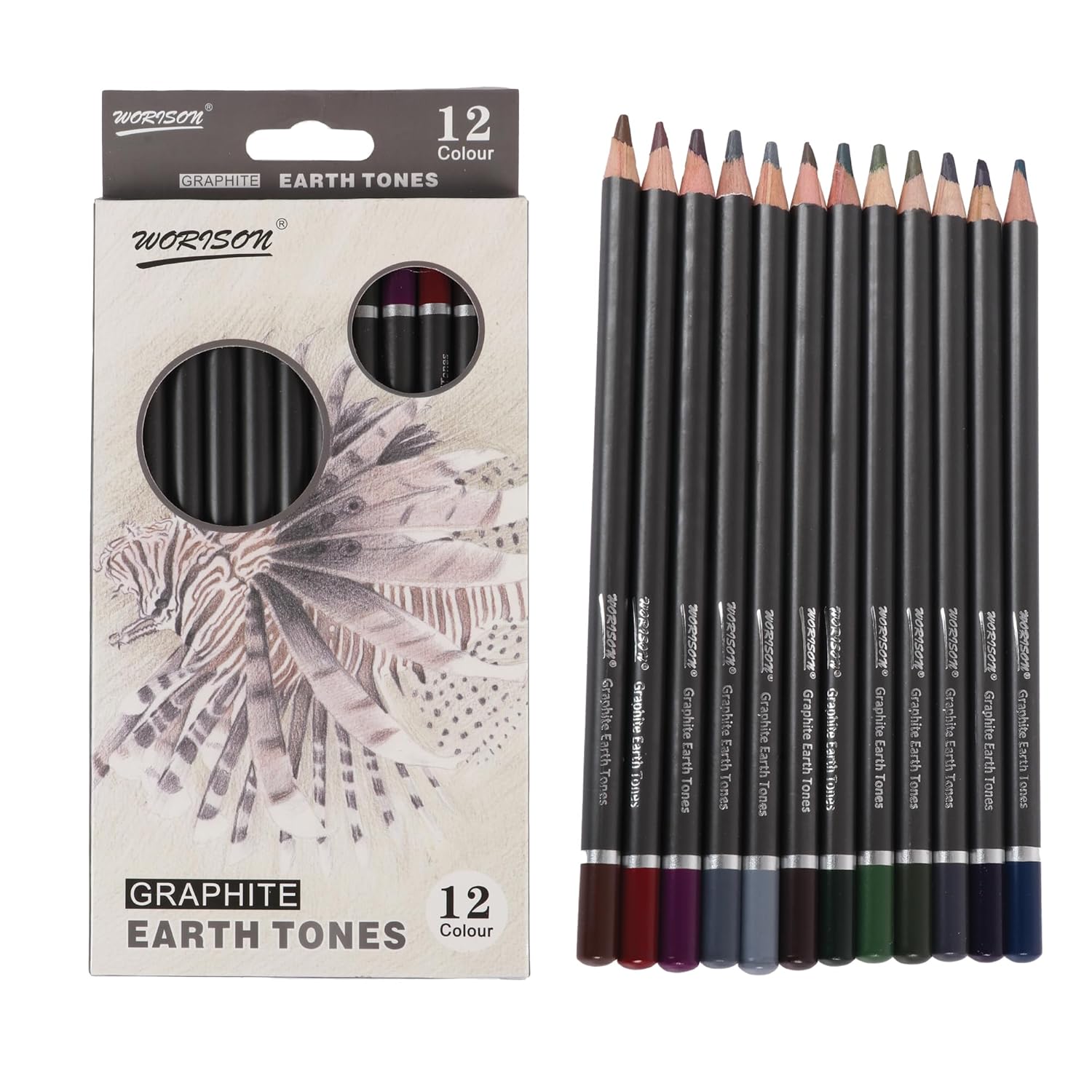 worison Water Soluble Earth Tones 12 Coloured Graphite Pencils