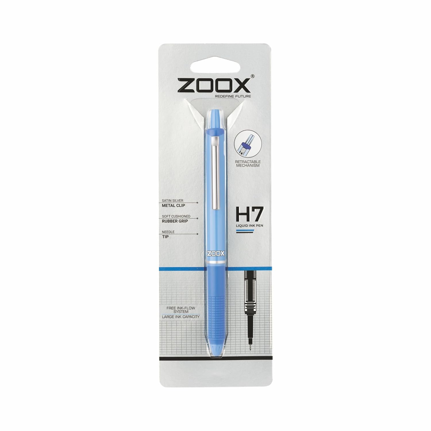 ZOX H7 Retractable Liquid Ink Pen - Needle Tip, Blue