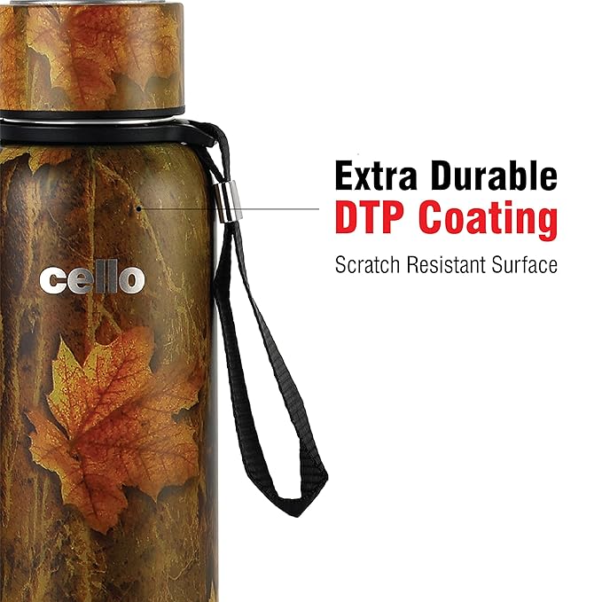 Cello Vacu Steel Insulated Water Bottle with Autumn Leaf Print - 900ml