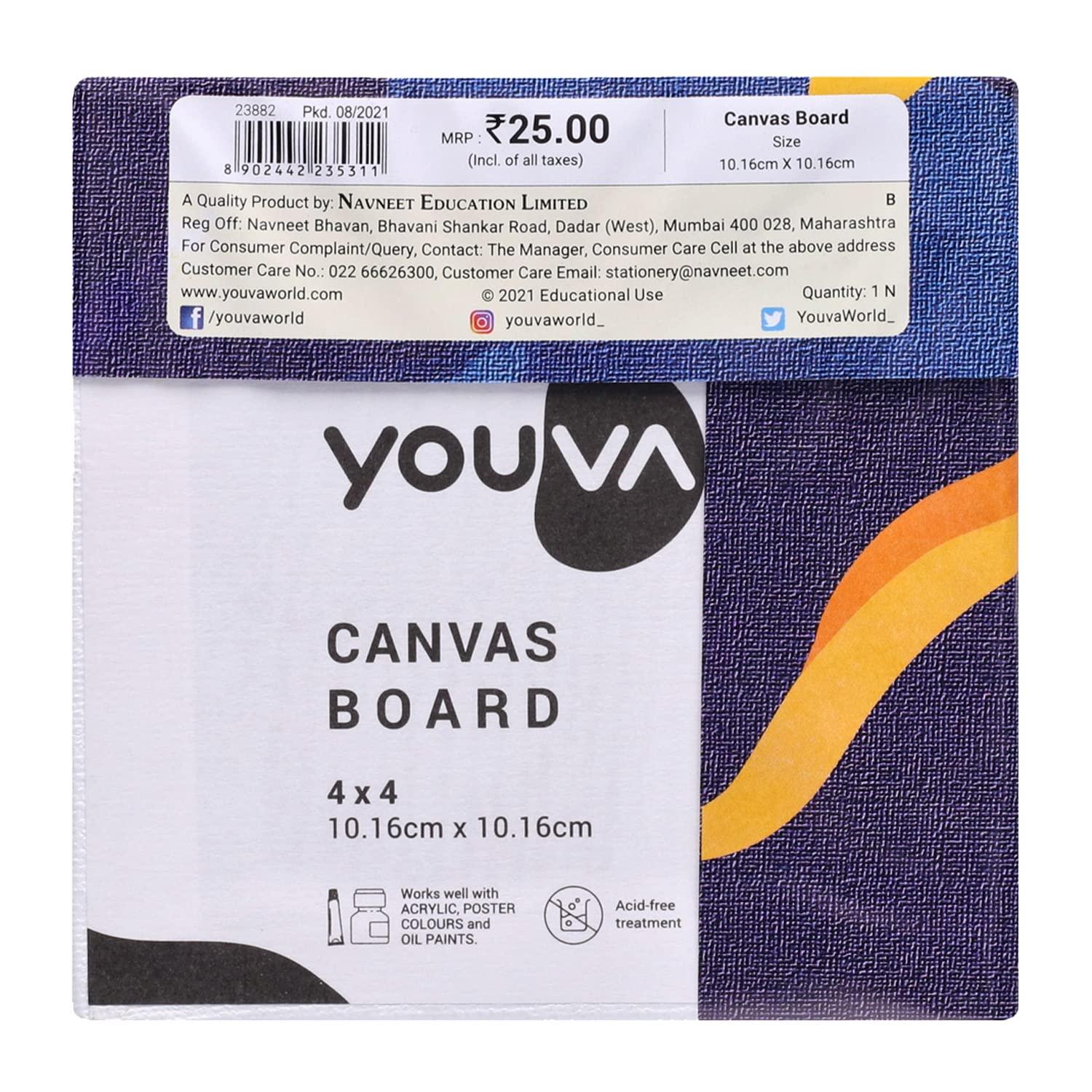 Navneet Youva |Cotton White Blank Canvas Boards for Painting, Acrylic Paint, Oil Paint Dry & Wet Art Media|4x4