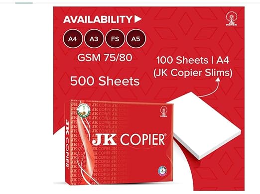 JK A4 multipurpose WHITE Copier Paper - A4, 75 GSM, 1 Ream, 500 Sheets