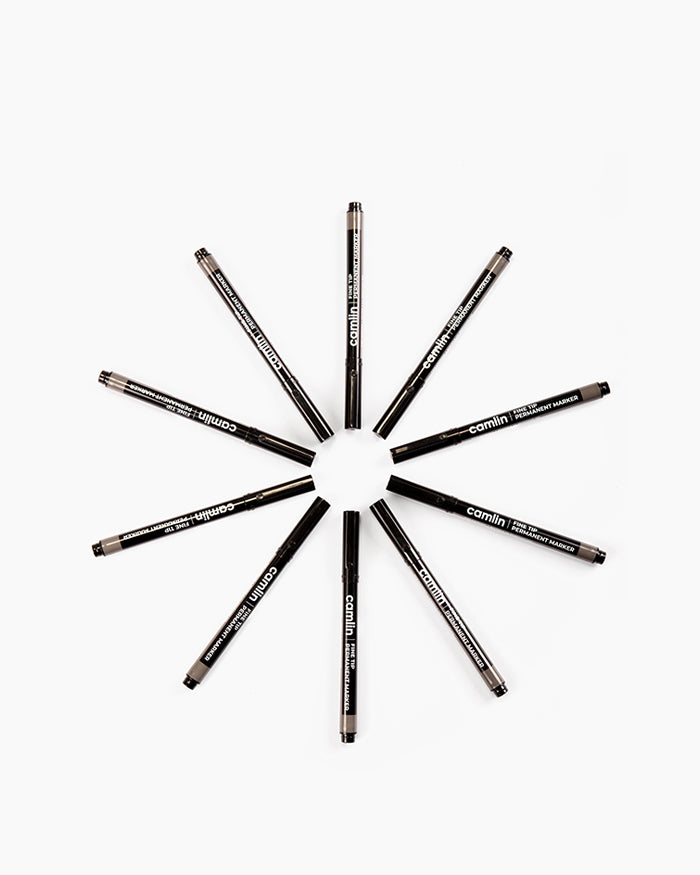 Camlin Fine Tip Permanent Markers Black (Set of 10)