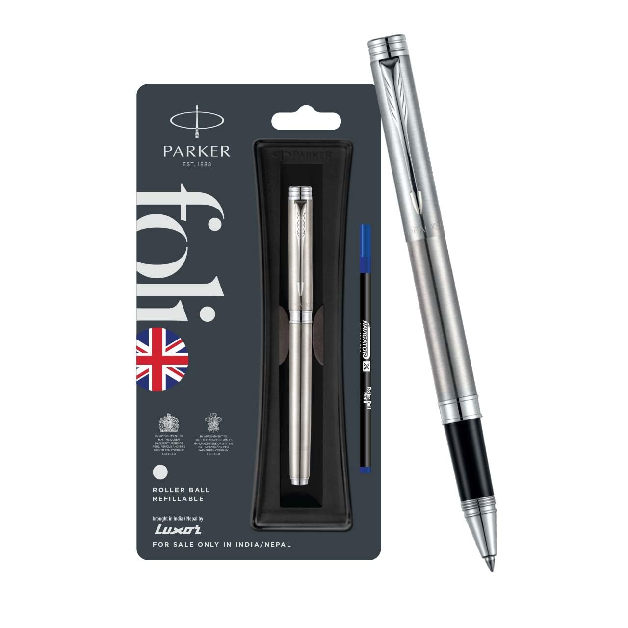 Parker Folio Stainless Steel Chrome Trim Roller Ball