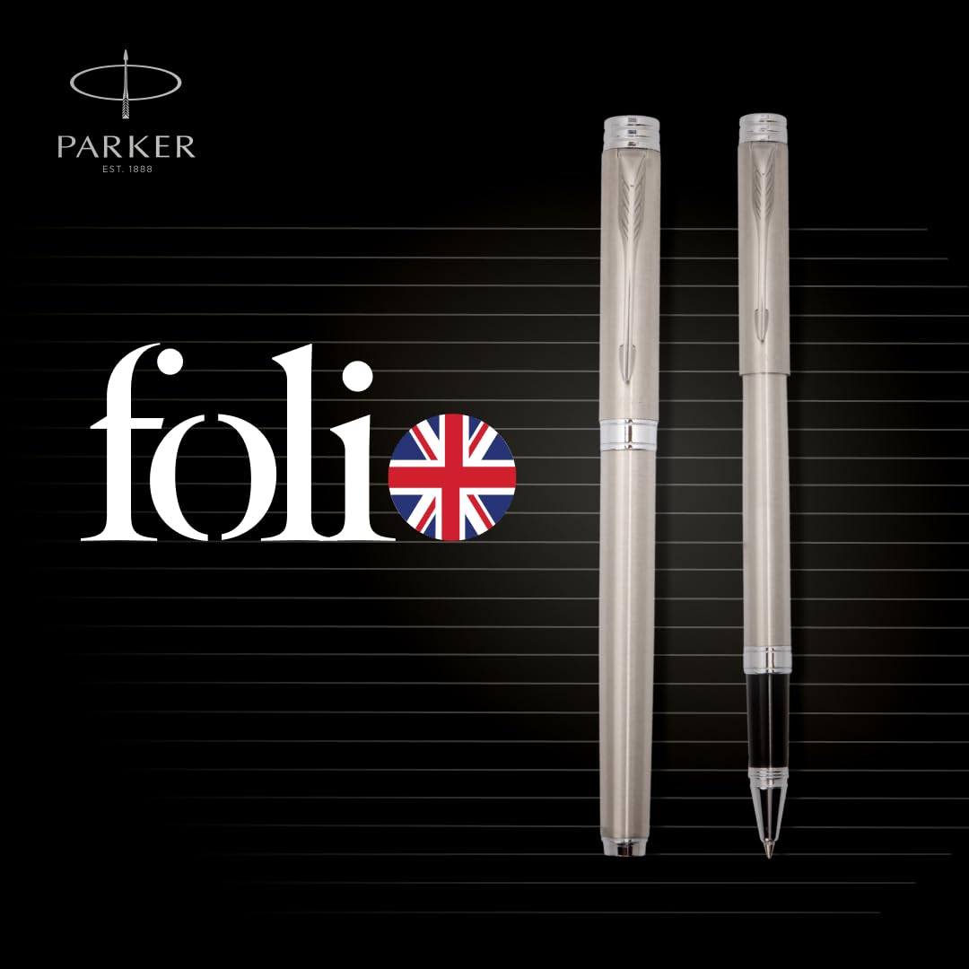 Parker Folio Stainless Steel Chrome Trim Roller Ball
