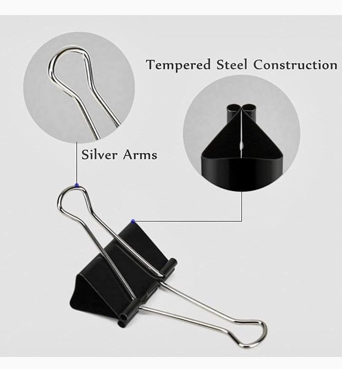 19 mm Nickel Plated-Rust Resistant Black Binder Clip, Re-usable, Long Life Paper Clips (Pack of 12 pcs)