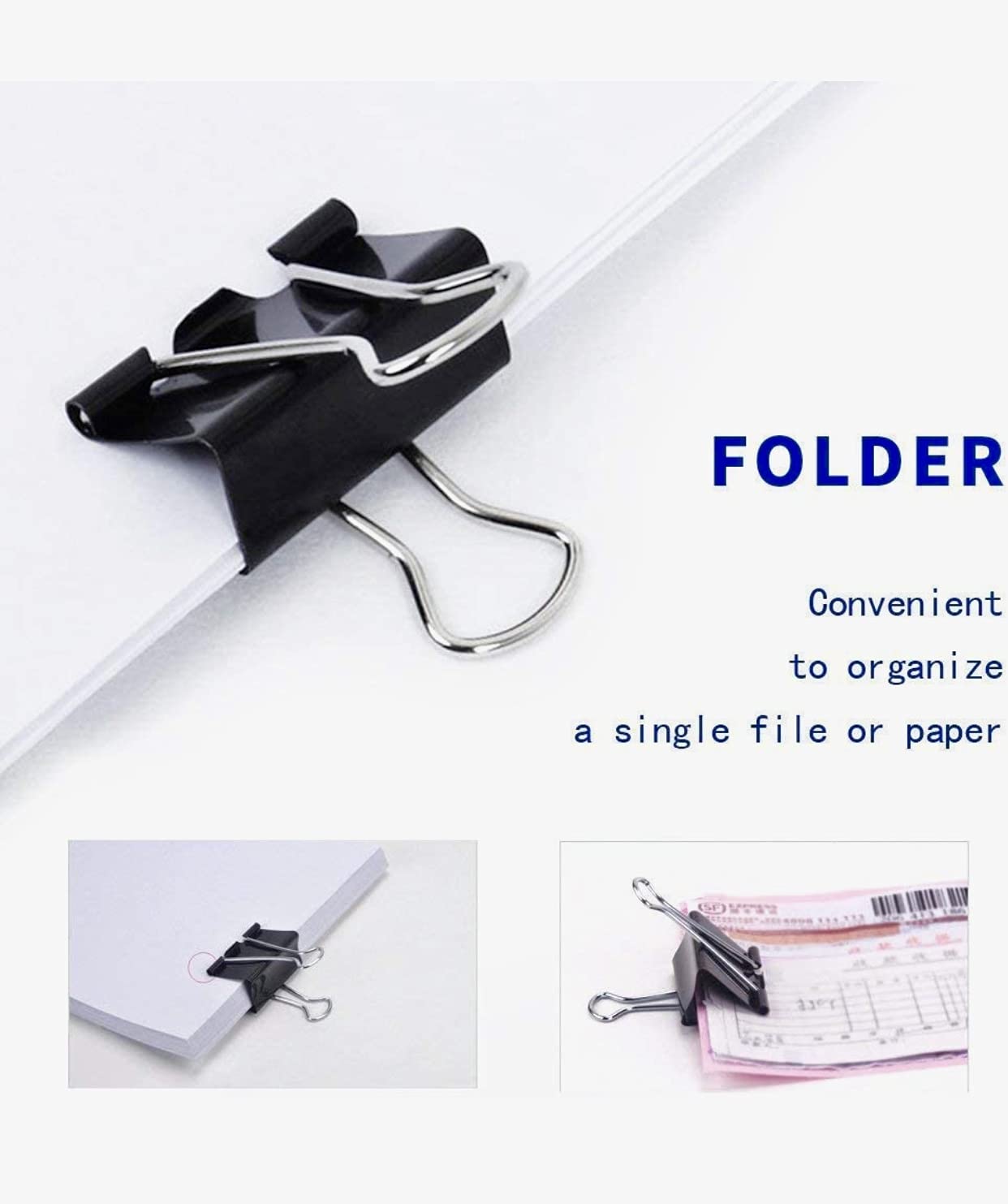 19 mm Nickel Plated-Rust Resistant Black Binder Clip, Re-usable, Long Life Paper Clips (Pack of 12 pcs)