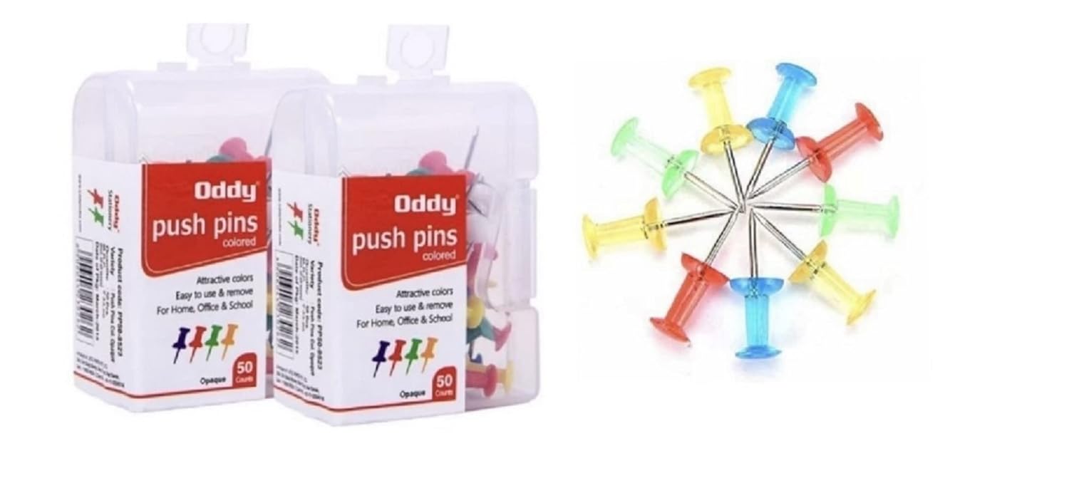 ODDY Push Pins, Board Pins, Thumb Pins, Multicolour Push Pin, (Pack of 2, 100 pcs)