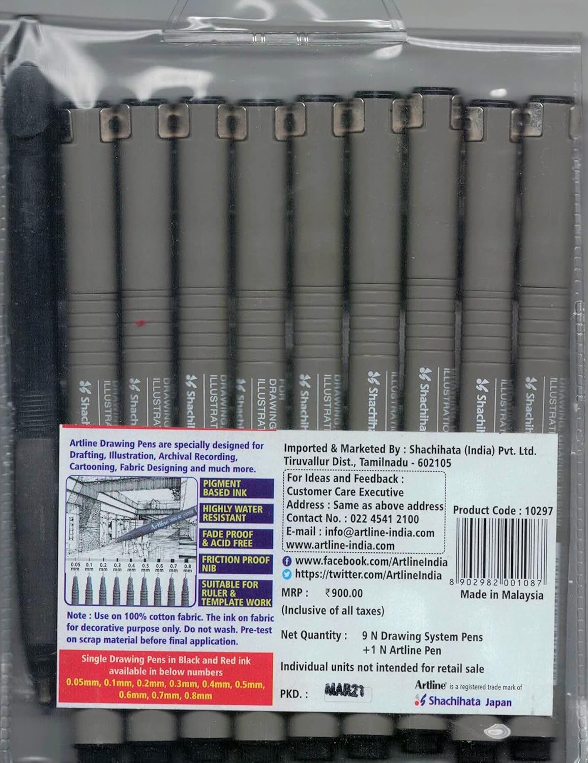 Artline Drawing System - Technical Pens - Set Of 9, With One Bonus Pen In Pack