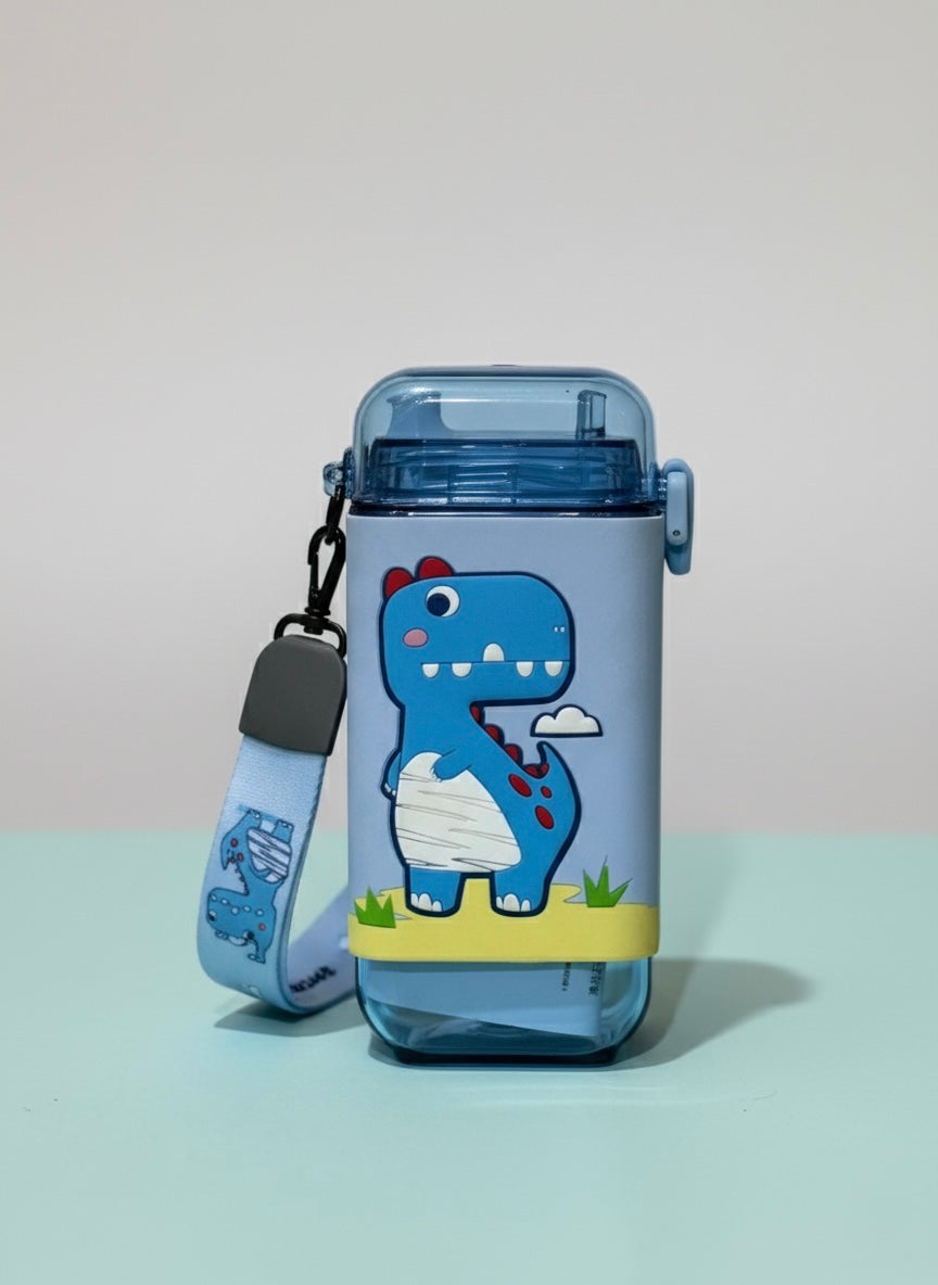 Little Bear Pink Kids Water Bottle with Straw & Strap