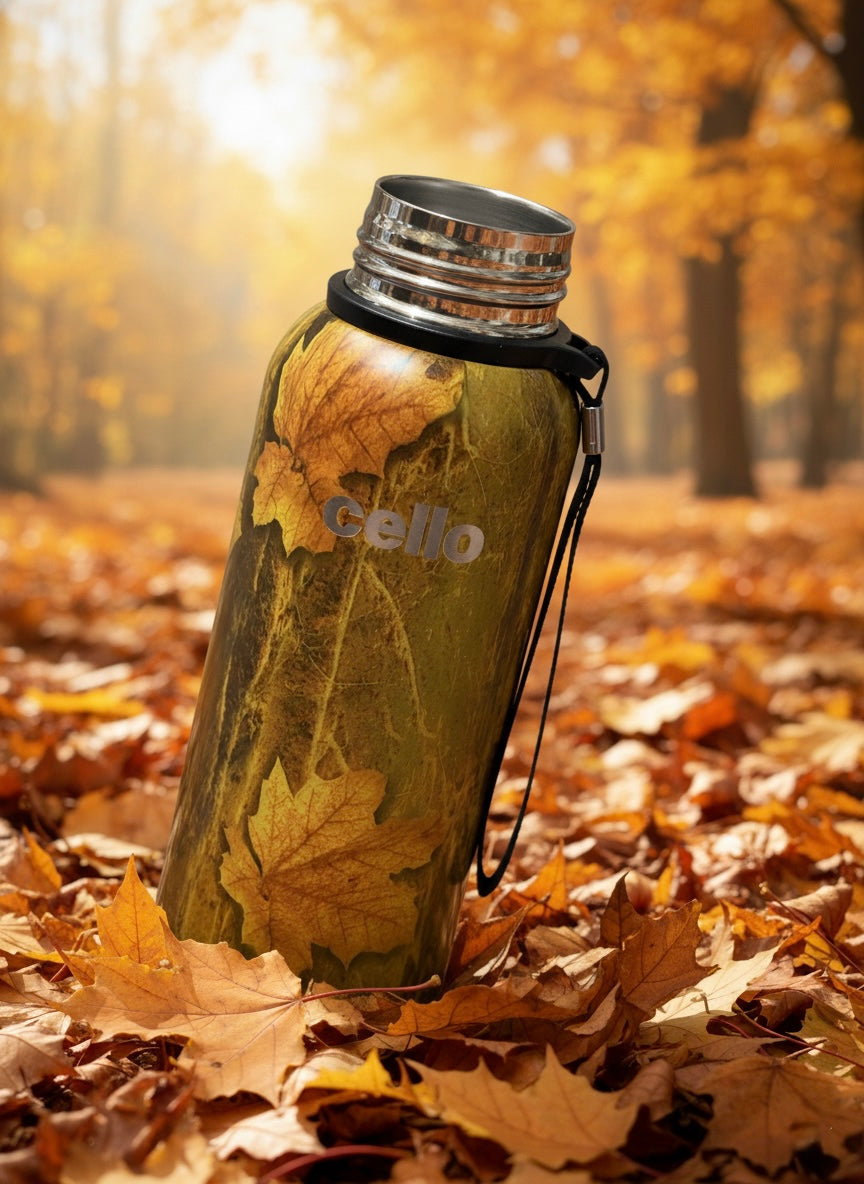 Cello Vacu Steel Insulated Water Bottle with Autumn Leaf Print - 900ml