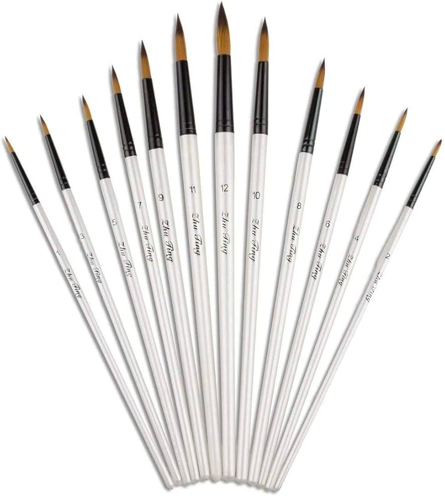 Round Pointed Tip Paint Brushes Set, 12 Pcs Artist Paintbrushes