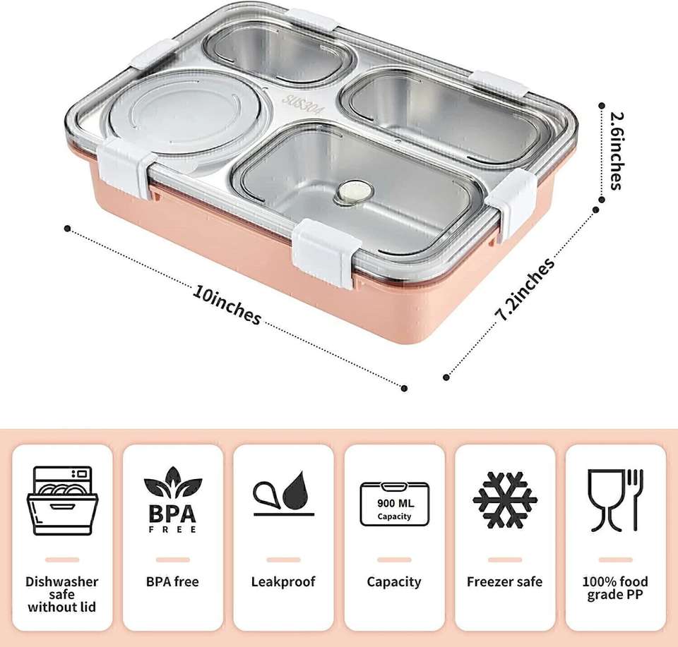900 ML 4-Compartment Stainless Steel Lunch Box