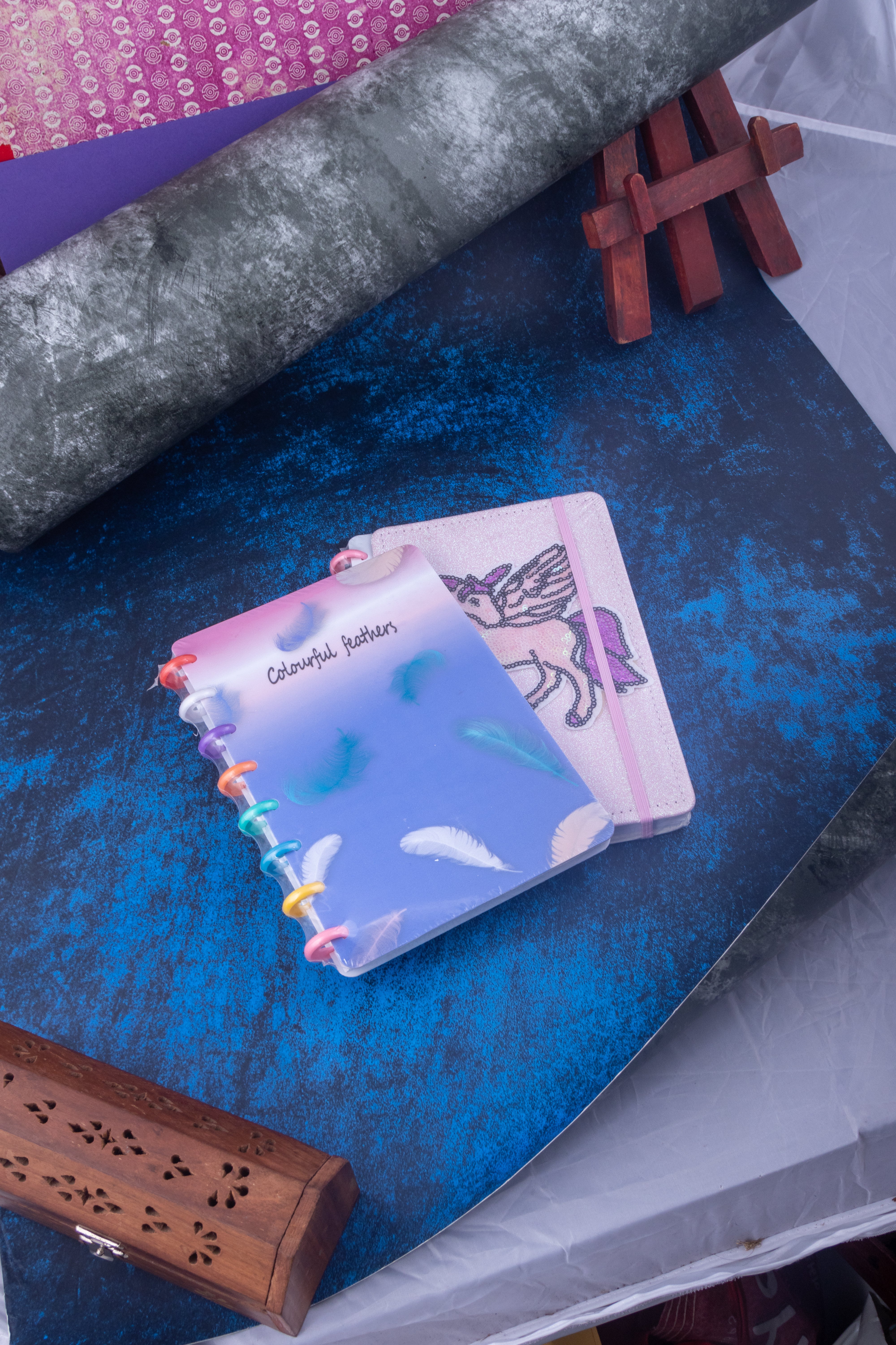 Colorful Feathers and Unicorn Spiral Binder Diary