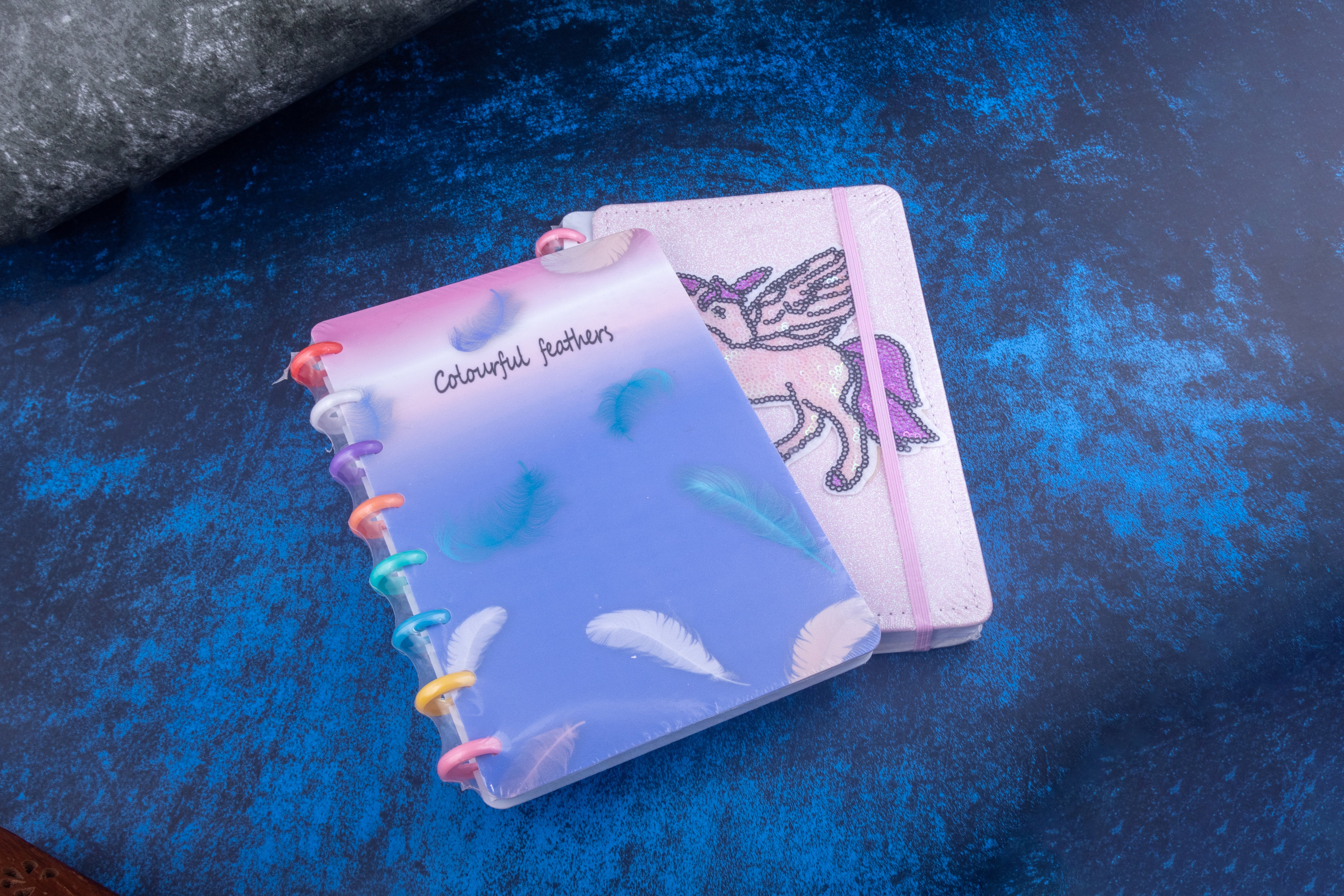 Colorful Feathers and Unicorn Spiral Binder Diary