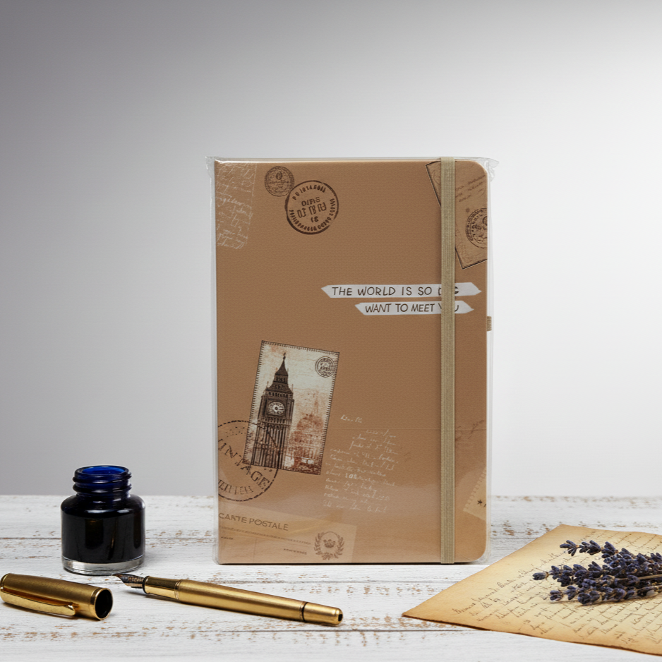 Vintage Travel-Themed Hardcover Diary
