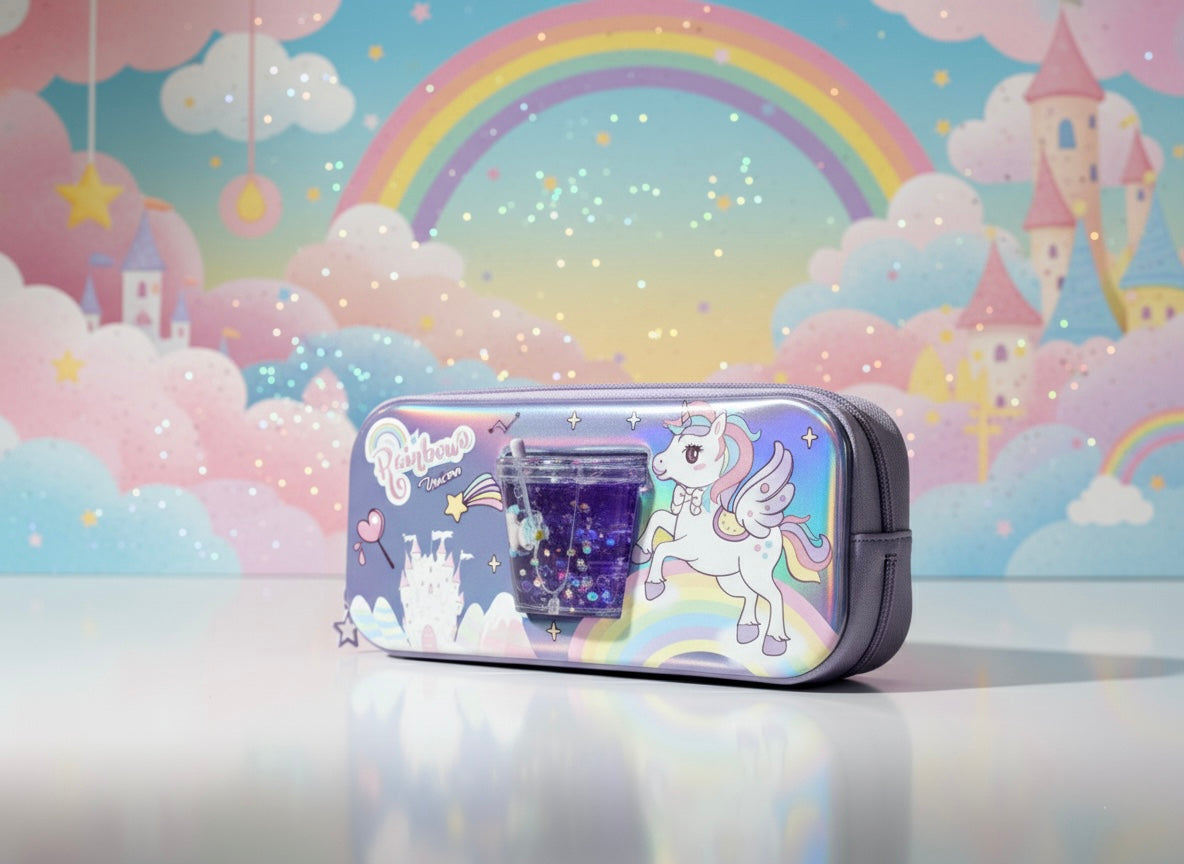 Rainbow Unicorn Glitter Pencil Case