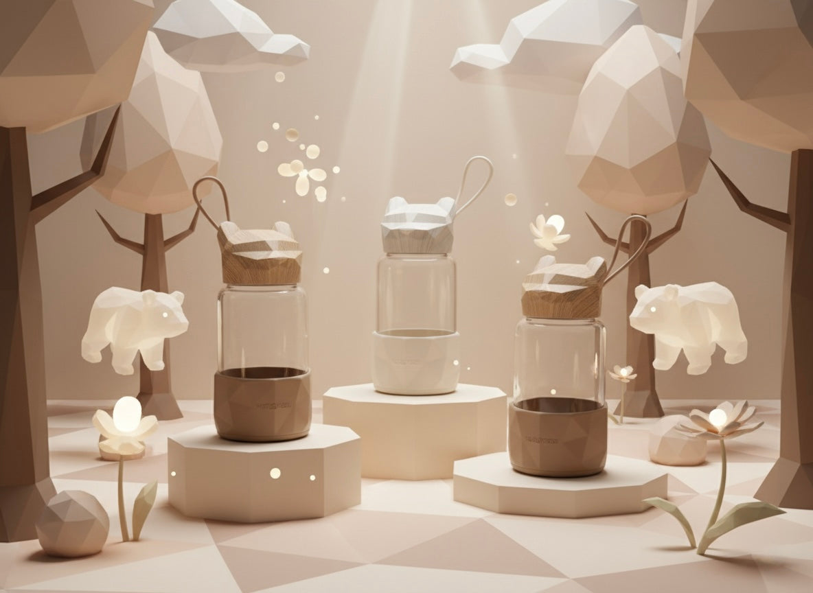 Hello Dream Modern Glass Water Bottle | Wooden Animal Lid