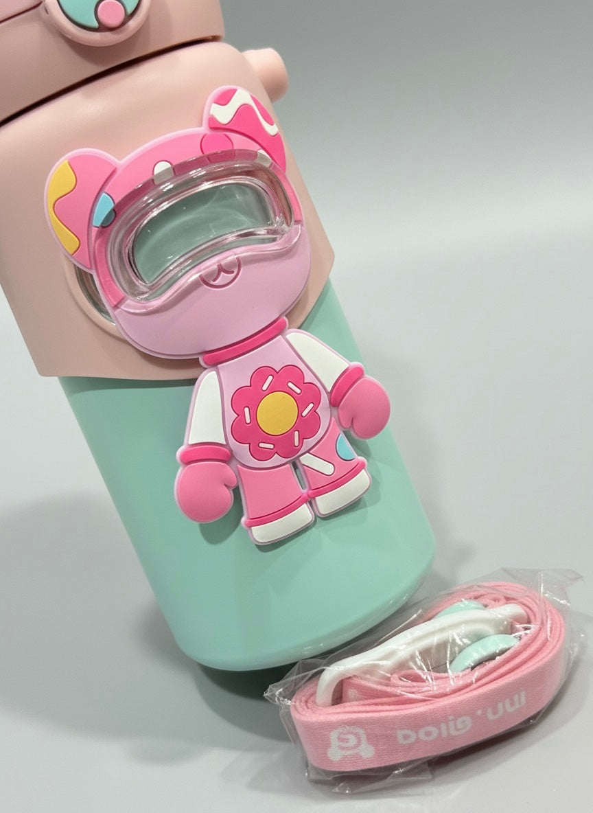 Cute Bear Astronaut Insulated Kids Water Bottle with Strap