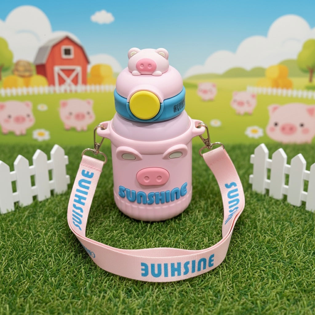Pink Piggy Sunshine Sippy Bottle for Children with Carry Strap