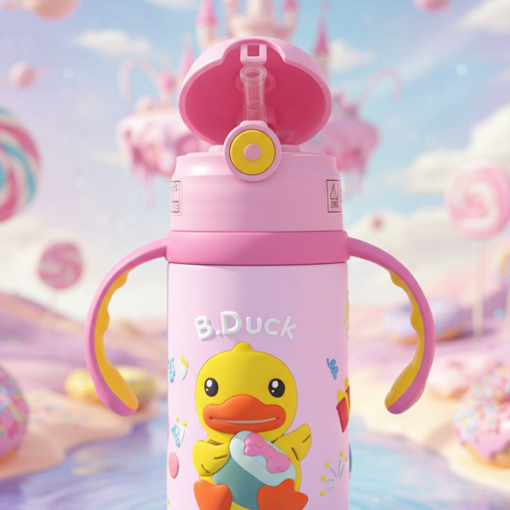 B.Duck Children's Pink Water Bottle with Handles