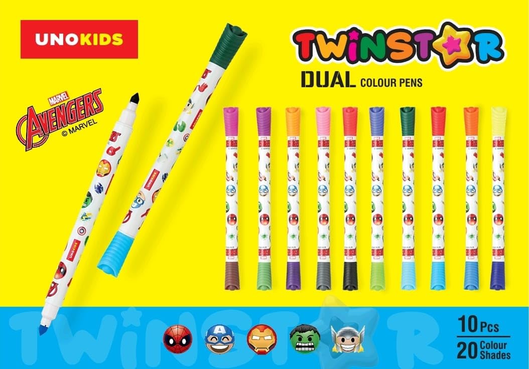 Unomax Twinstar Dual Colour Pens 10 Pens, 20 Colour Shades