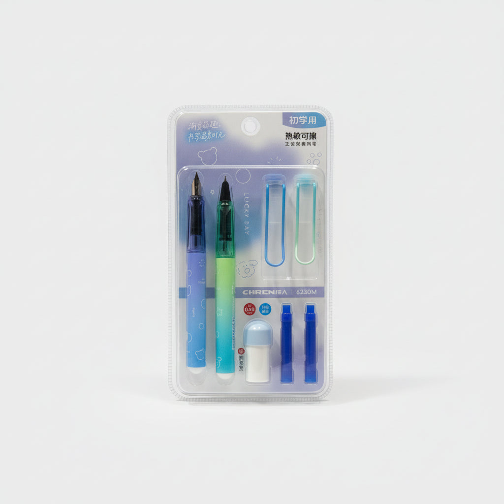 Chrenka Erasable Fountain & Rollerball Pen Set (Blue & Green Gradient) With Pocket Diary