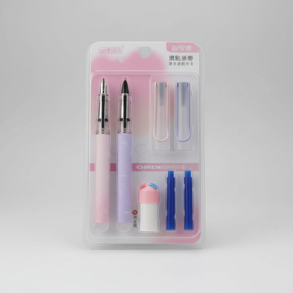 Chrenka Erasable Fountain & Rollerball Pen Set for Beginners (Pink Gradient)