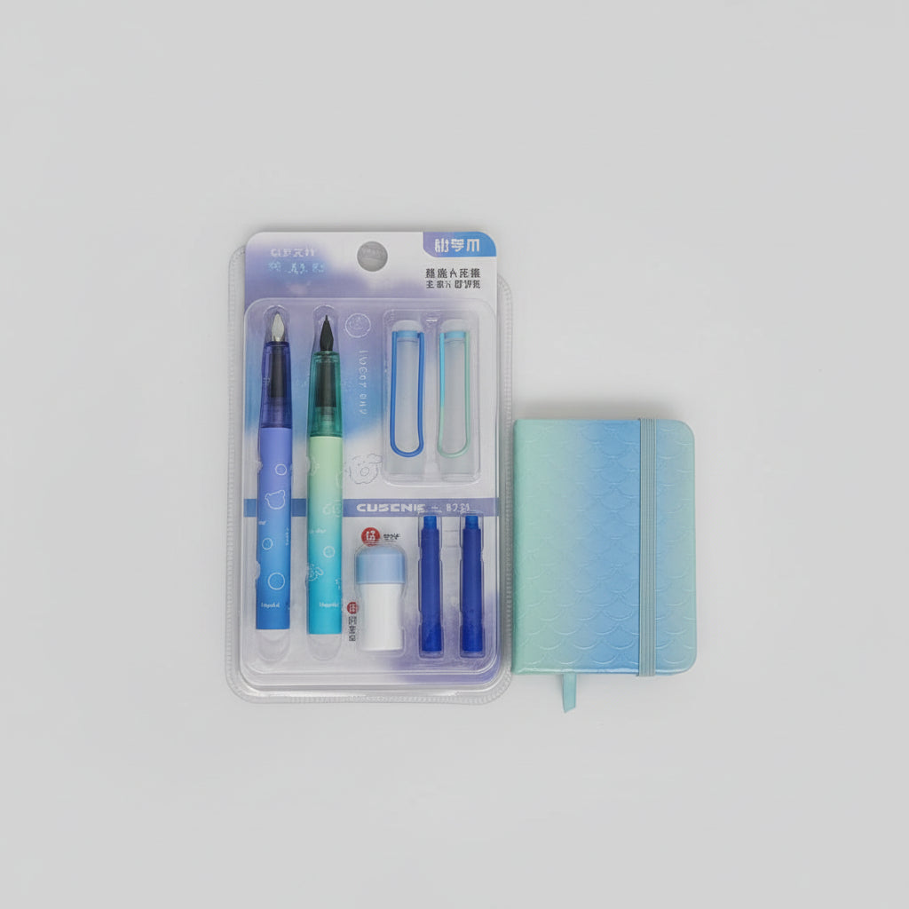 Chrenka Erasable Fountain & Rollerball Pen Set (Blue & Green Gradient) With Pocket Diary
