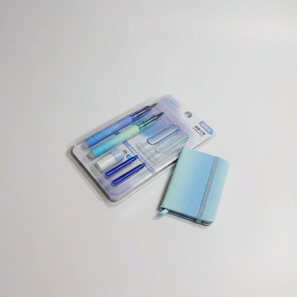 Chrenka Erasable Fountain & Rollerball Pen Set (Blue & Green Gradient) With Pocket Diary