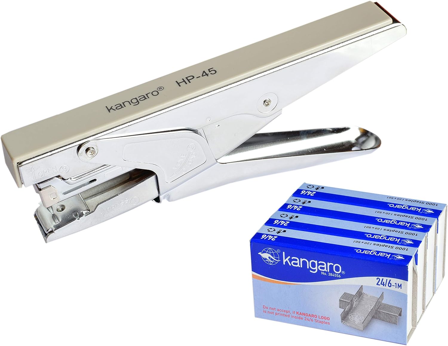 Kangaroo HP-45 All Metal Stapler, Standard Stapler with Quick Loading Mechanism