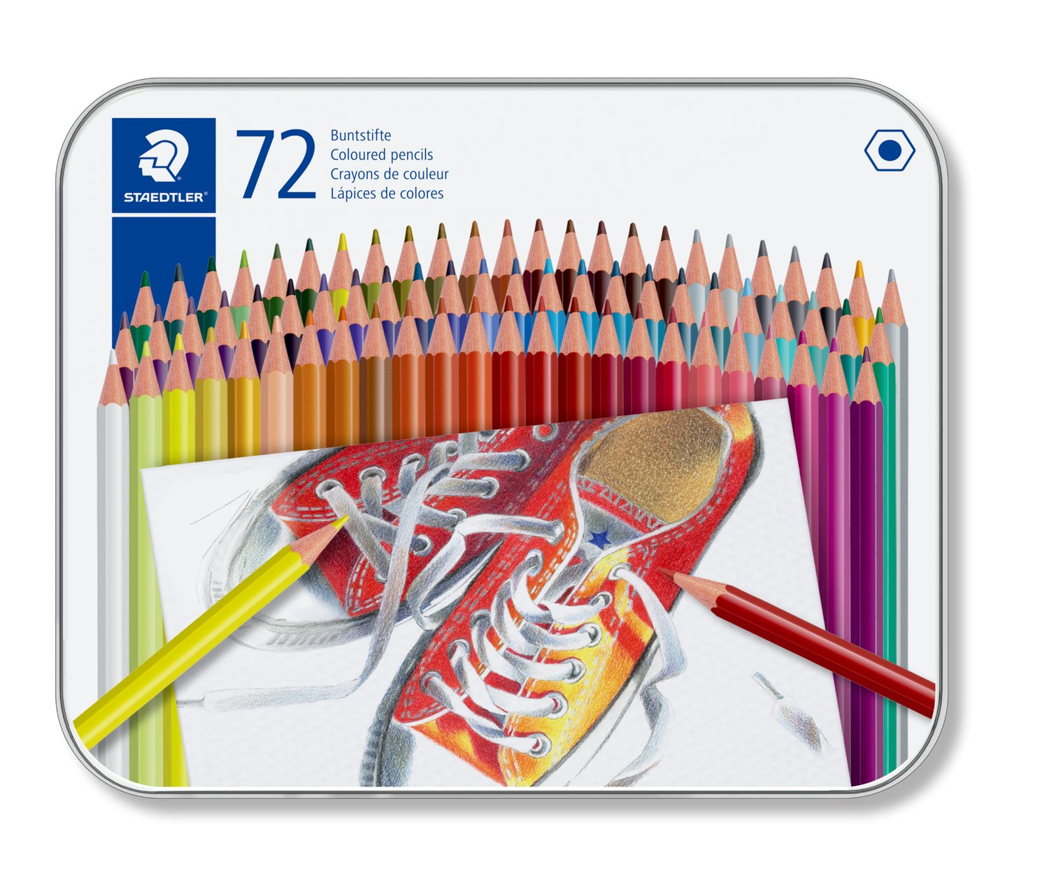 Staedtler Metal case containing 72 coloured pencils in assorted colours