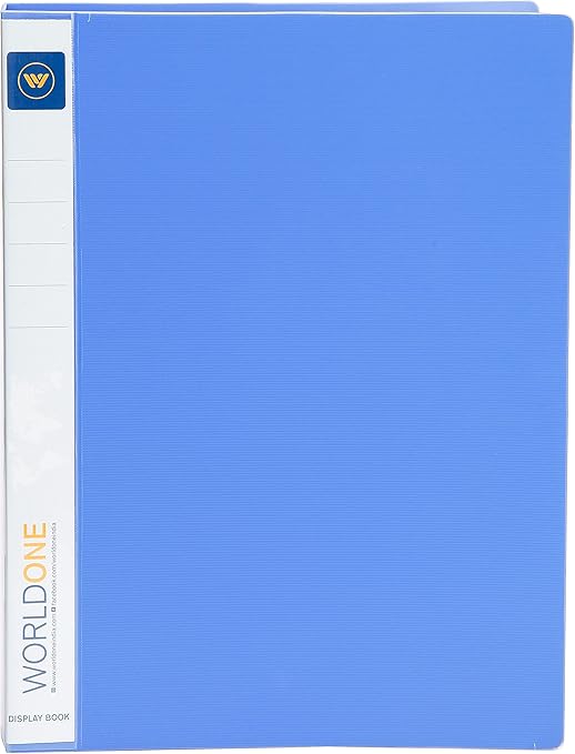 ‎Worldone A4 Size | Presentation Display Book File for Documents | 1.5mm Thick PP Board | Ultra Clear 100 Pockets with Case | Project Folder for School and Offices | Blue (Set of 1)