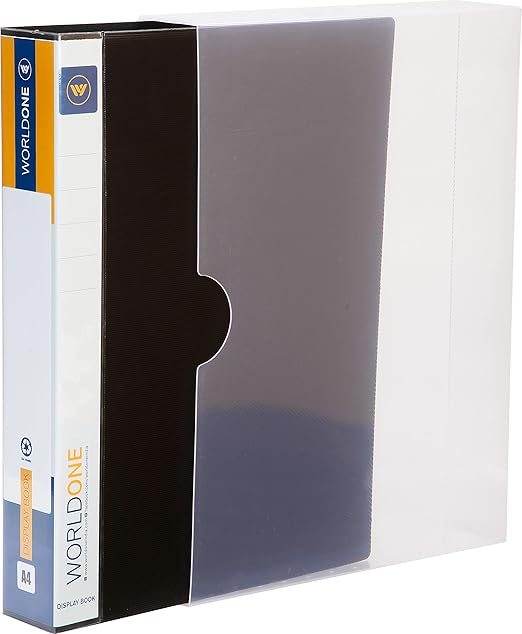 ‎Worldone A4 Size | Presentation Display Book File for Documents | 1.5mm Thick PP Board | Ultra Clear 100 Pockets with Case | Project Folder for School and Offices  (Set of 1)
