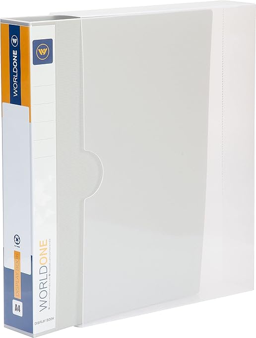 ‎Worldone A4 Size | Presentation Display Book File for Documents | 1.5mm Thick PP Board | Ultra Clear 100 Pockets with Case | Project Folder for School and Offices  (Set of 1)