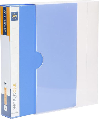 ‎Worldone A4 Size | Presentation Display Book File for Documents | 1.5mm Thick PP Board | Ultra Clear 100 Pockets with Case | Project Folder for School and Offices | Blue (Set of 1)