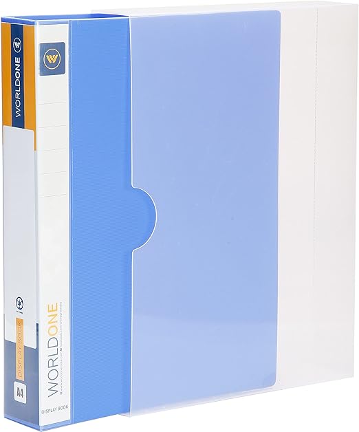 ‎Worldone A4 Size | Presentation Display Book File for Documents | 1.5mm Thick PP Board | Ultra Clear 100 Pockets with Case | Project Folder for School and Offices | Blue (Set of 1)