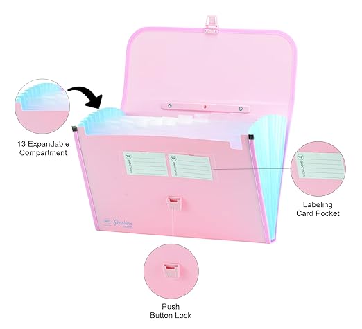 Worldone Expanding File Folder with Handle & Lock 13 Indexed Pocket for Documents Sorting Durable Long Lasting