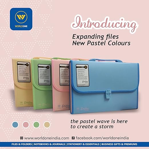 Worldone Expanding File Folder with Handle & Lock 13 Indexed Pocket for Documents Sorting Durable Long Lasting