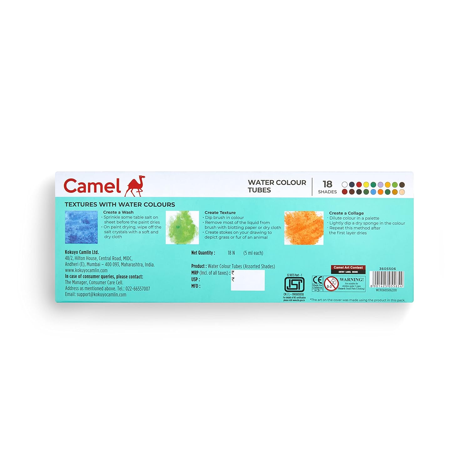 Camel Student Water Color Tube - 5ml Tubes, 18 Shades