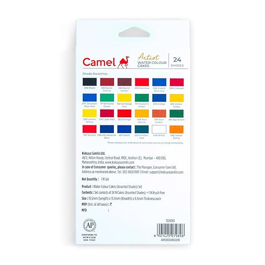 Camel Artist Water Colour Cakes 24 Assorted Shades