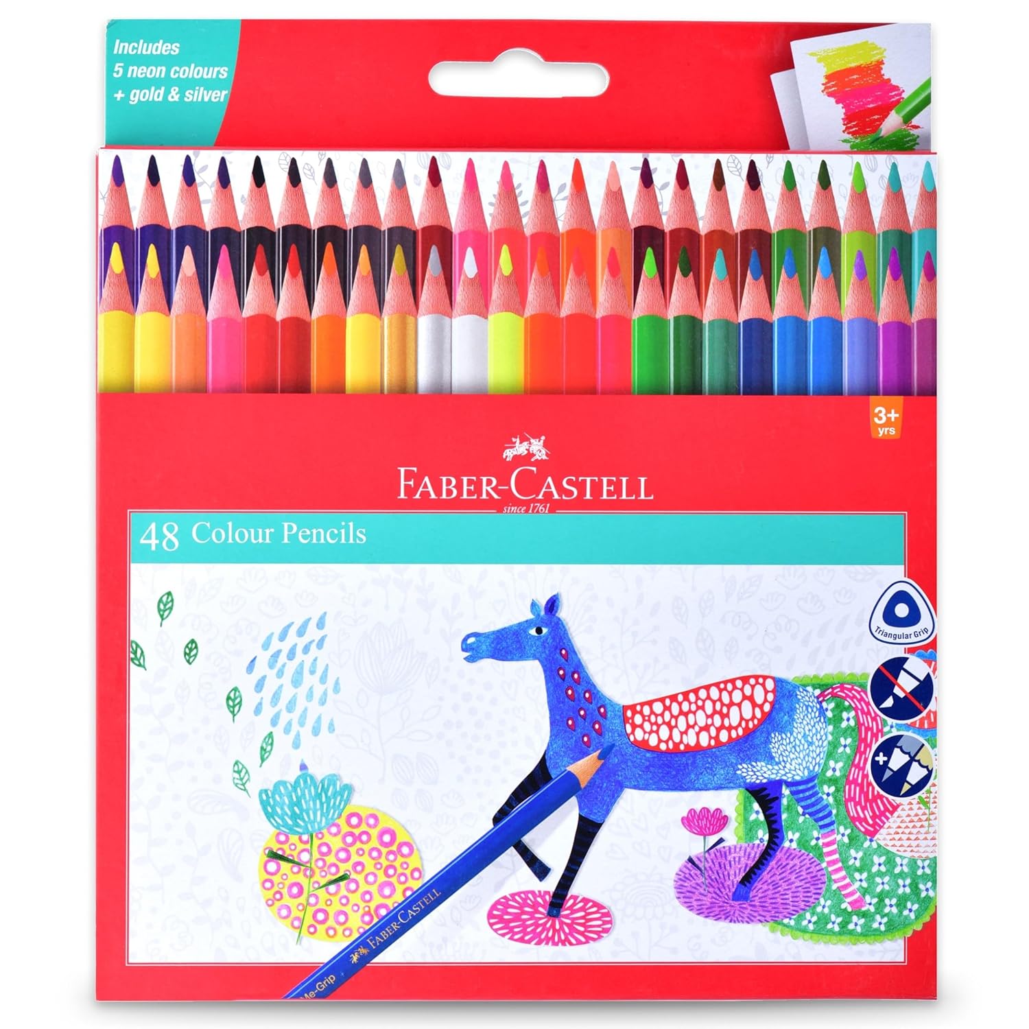 Faber-Castell Triangular Colour Pencil Set – Pack of 48 | Super Soft, Smooth & Child-Safe Colour Pencils |