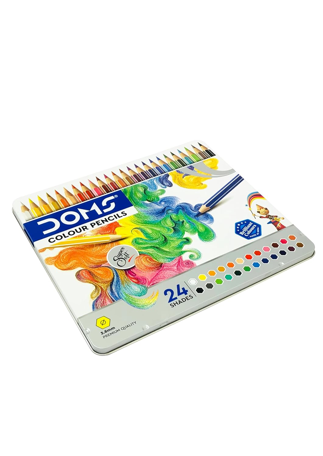 DOMS 24 Shades Super Soft Color Pencils Flat Tin Box