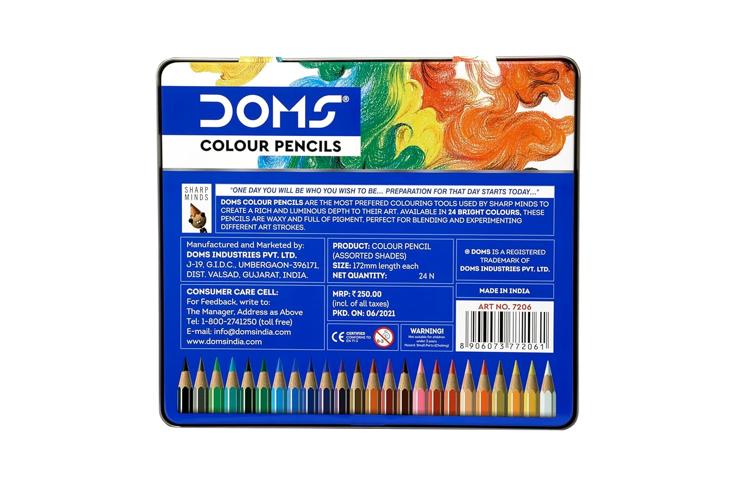 DOMS 24 Shades Super Soft Color Pencils Flat Tin Box