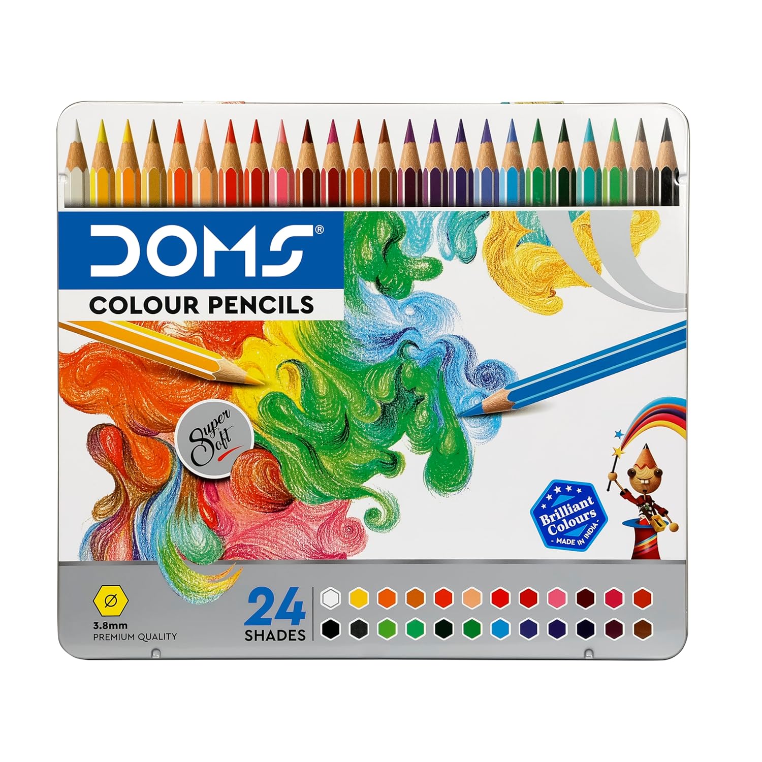 DOMS 24 Shades Super Soft Color Pencils Flat Tin Box